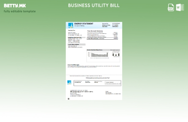 Модерен стил Калифорнија PG&E шаблон за деловна сметка за електрична енергија за
